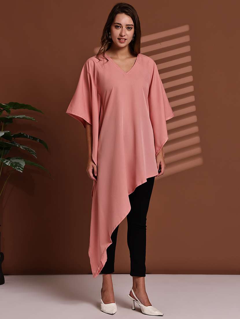 women solid kimono sleeve asymmetric kaftan top - 22100981 - Standard Image - 2