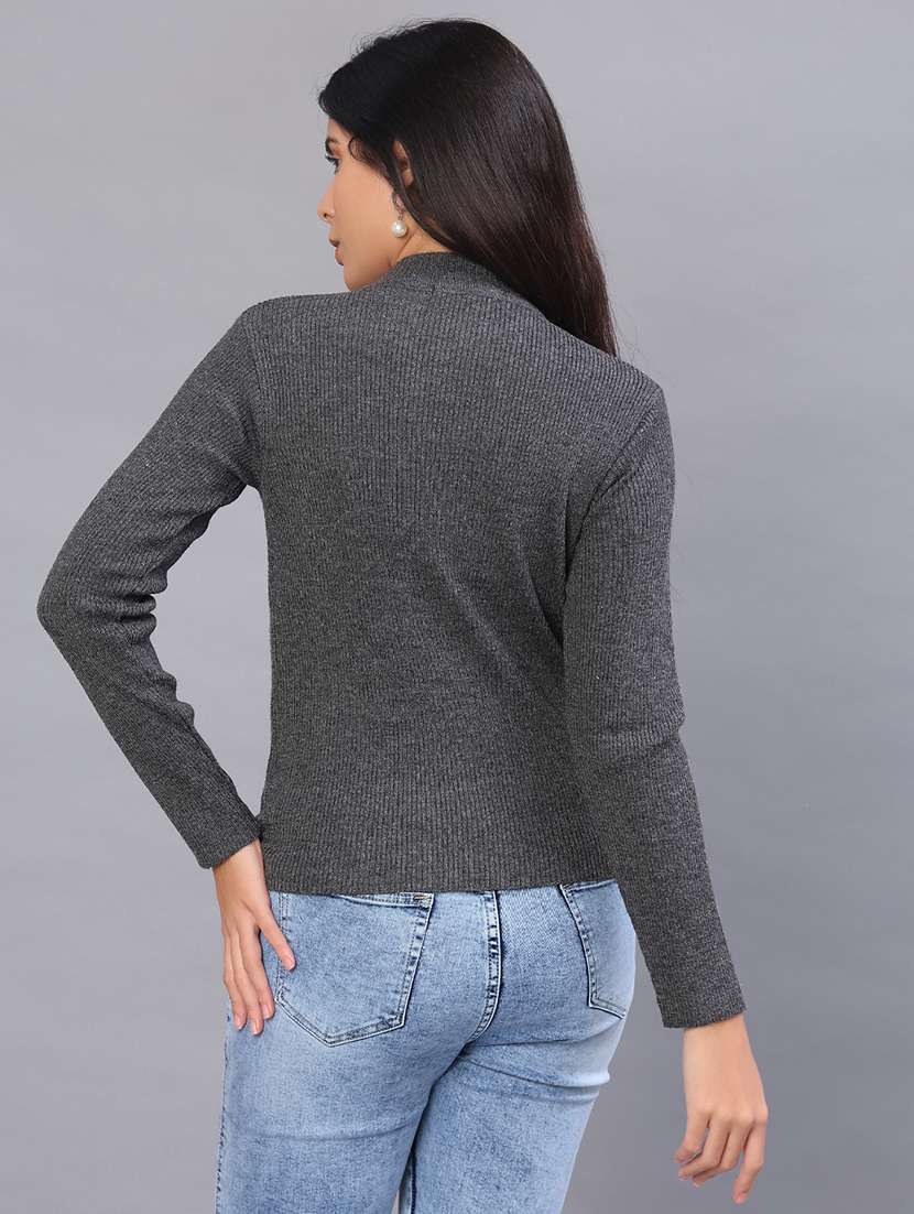 women solid long sleeve pullover - 22101026 -  Standard Image - 2