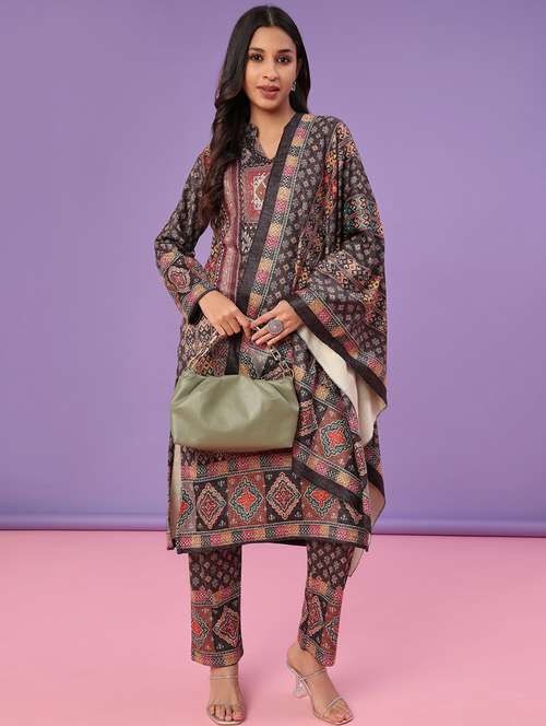 women printed long sleeve kurta pant with dupatta set - 22101042 -  Standard Image - 0