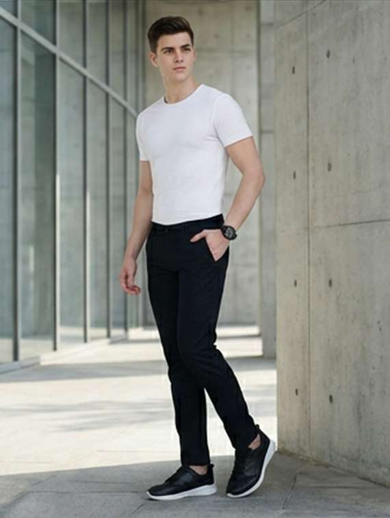 men solid mid rise sim fit chinos - 22101085 -  Standard Image - 2