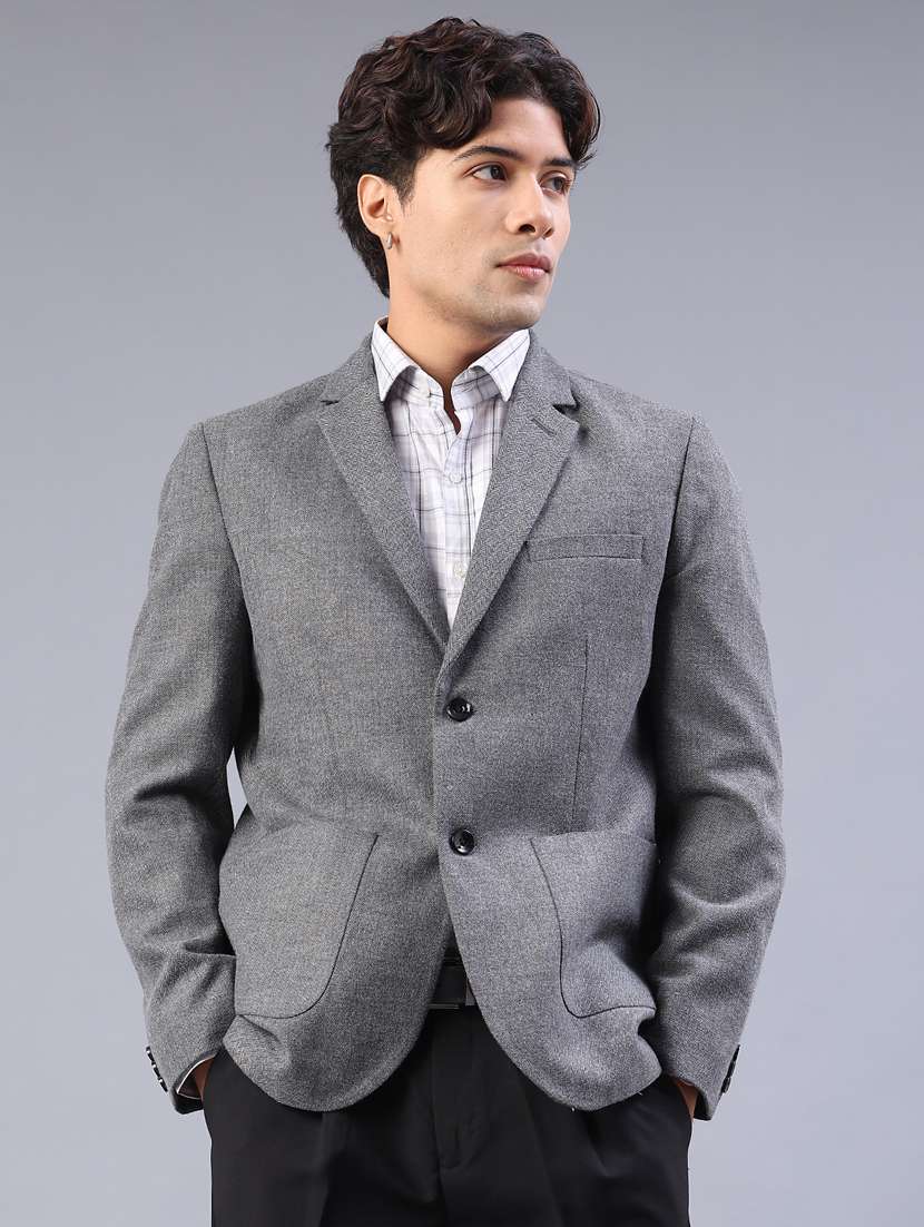 men solid long sleeve lapel collar single breasted blazer - 22101103 -  Standard Image - 2