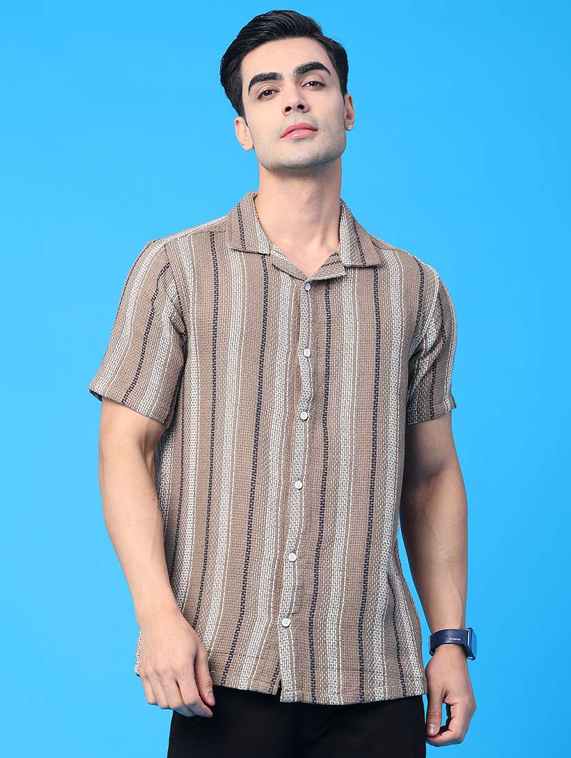 men striped short sleeve regular fit casual shirt - 22101199 -  Standard Image - 2