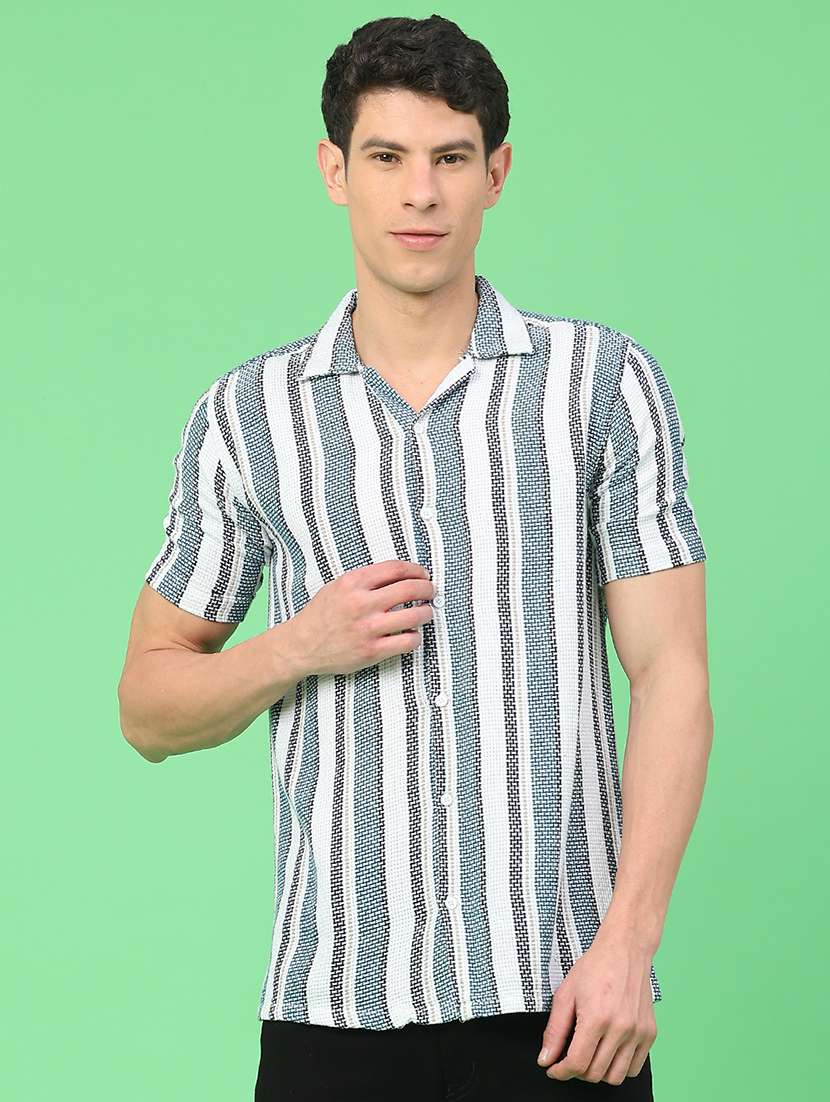 men striped short sleeve slim fit casual shirt - 22101200 -  Standard Image - 2