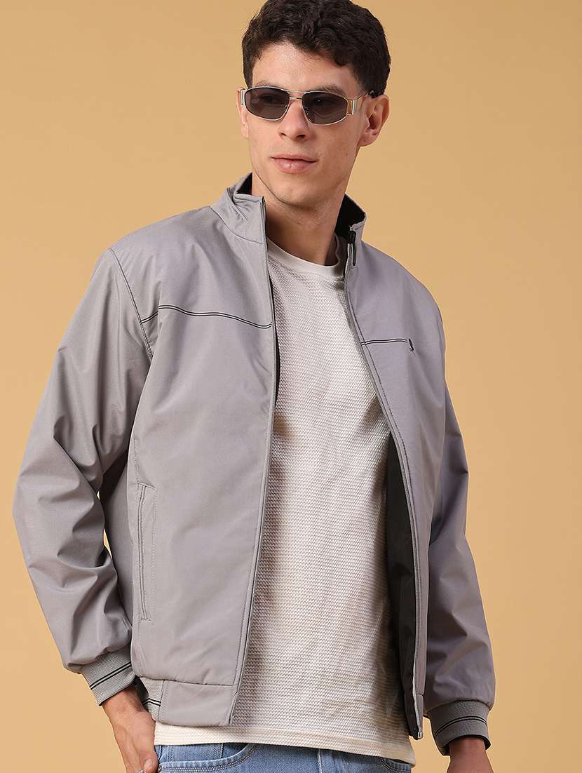 men solid long sleeve bomber jacket
