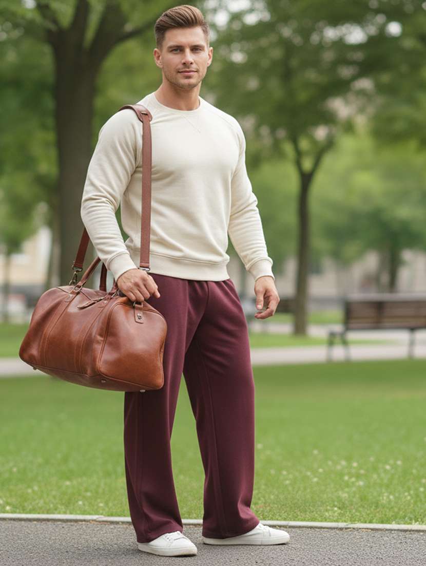 men solid mid rise full length track pant - 22101347 -  Standard Image - 2