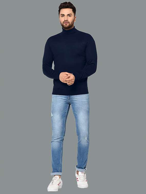 men solid long sleeve slim fit pullover - 22101426 -  Standard Image - 2