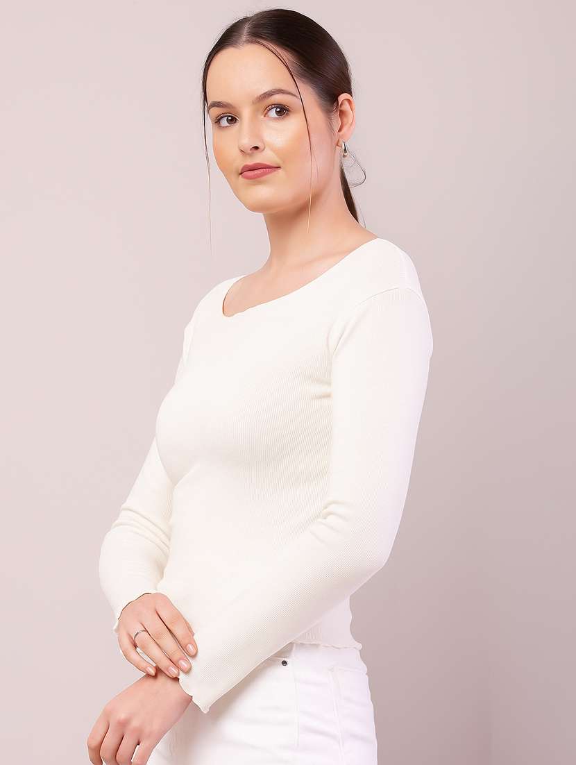 women solid boat neck long sleeve top - 22101490 -  Standard Image - 2