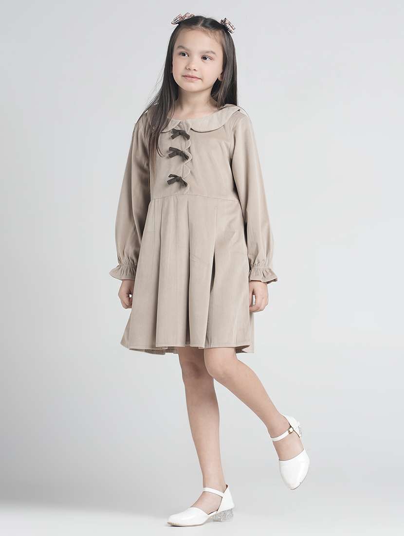 girls solid peter pan collar falred dress - 22101522 -  Standard Image - 2