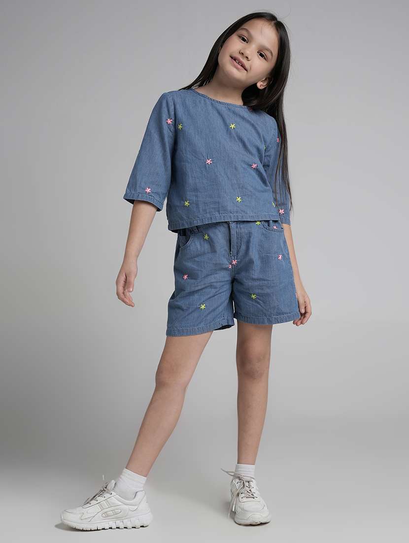 girls embroidered top and shorts co-ord set - 22101525 - Standard Image - 2
