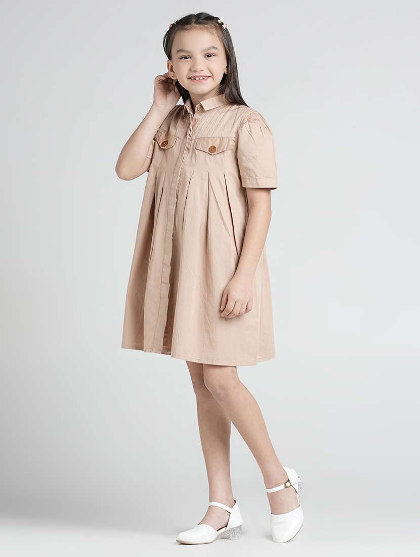 girls solid puff sleeve collared shirt dress - 22101526 - Standard Image - 2