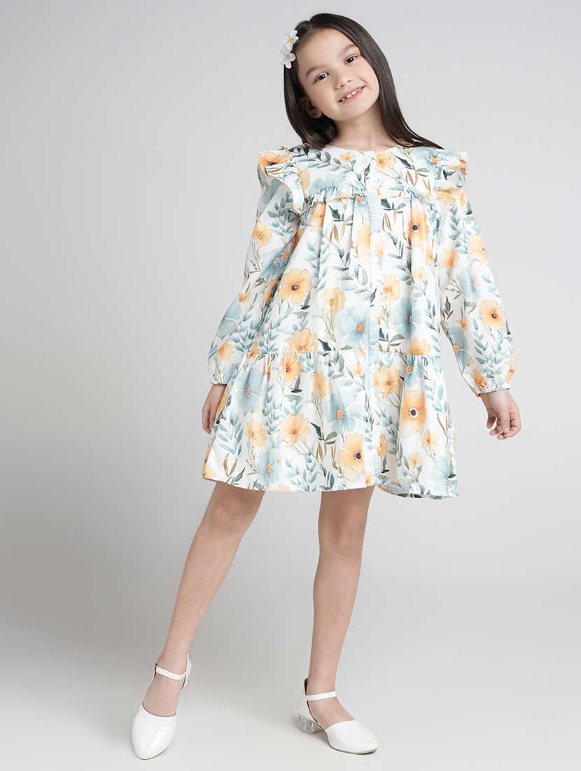 girls floral print puff sleeve tiered dress - 22101527 -  Standard Image - 2