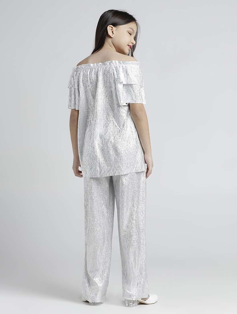 girls solid off shoulder top and trouser co-ord set - 22101531 - Standard Image - 2