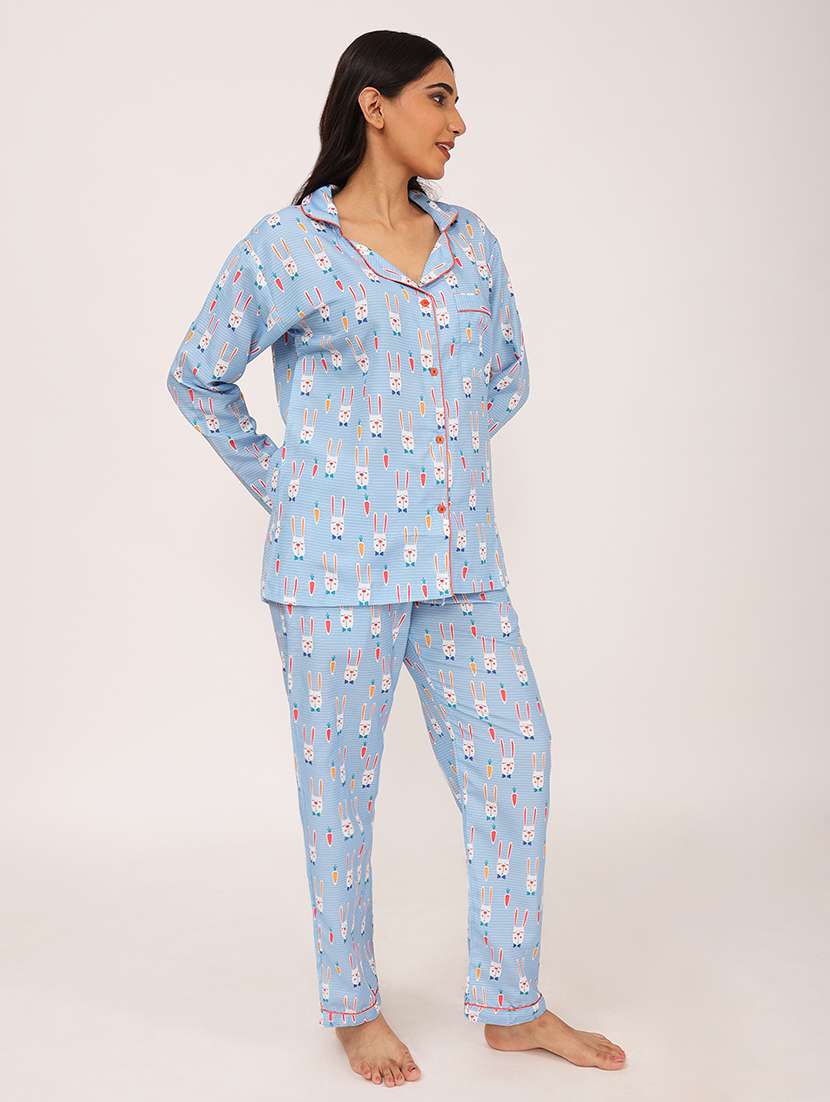 women printed long sleeve nightwear pyjama set - 22101533 -  Standard Image - 2
