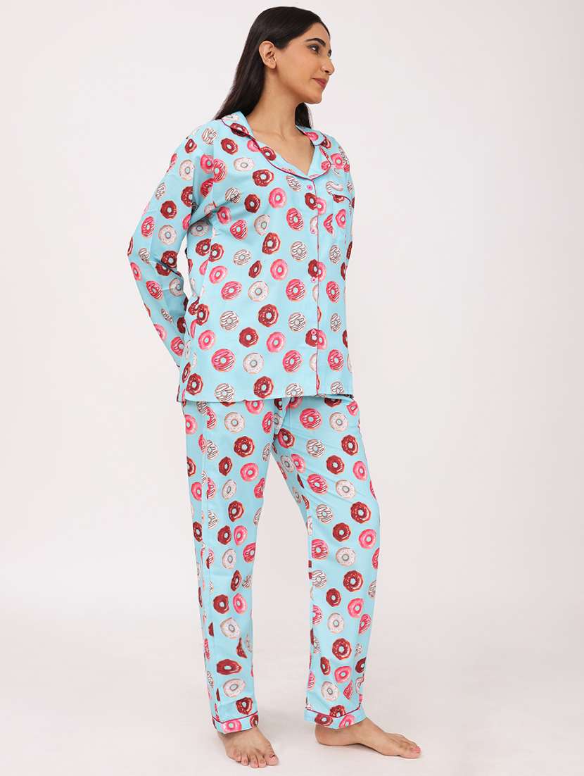women printed long sleeve nightwear pyjama set - 22101536 -  Standard Image - 2
