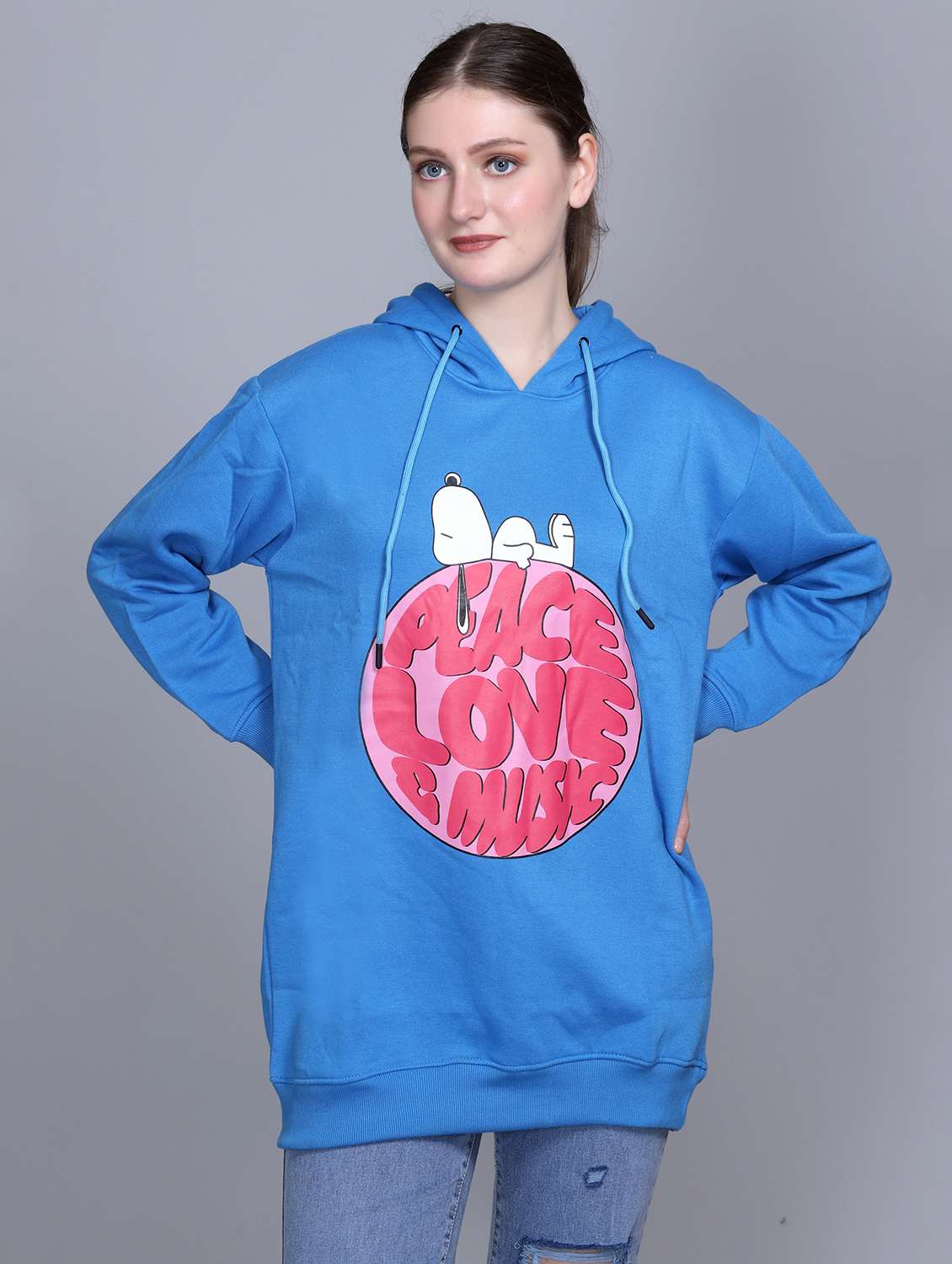 women printed long sleeve hooded sweatshirt