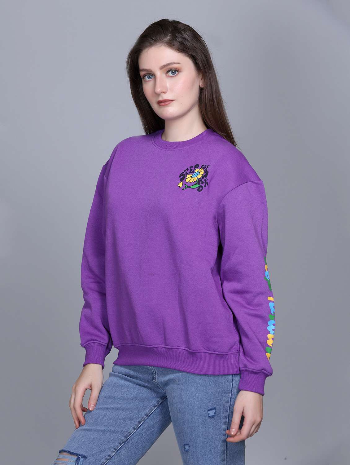women printed round neck long sleeve sweatshirt - 22101598 -  Standard Image - 2