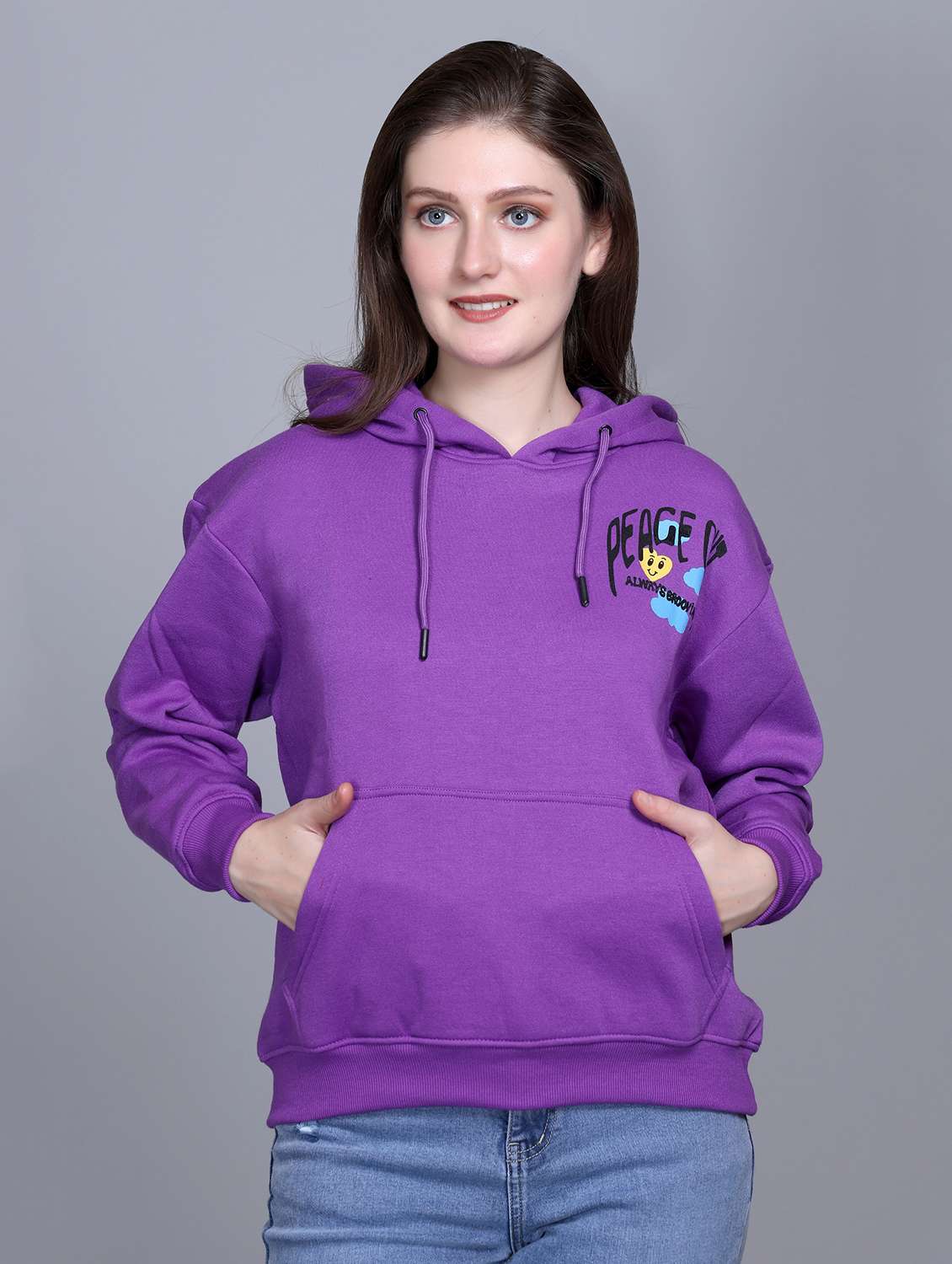 women printed long sleeve hooded sweatshirt - 22101599 -  Standard Image - 2