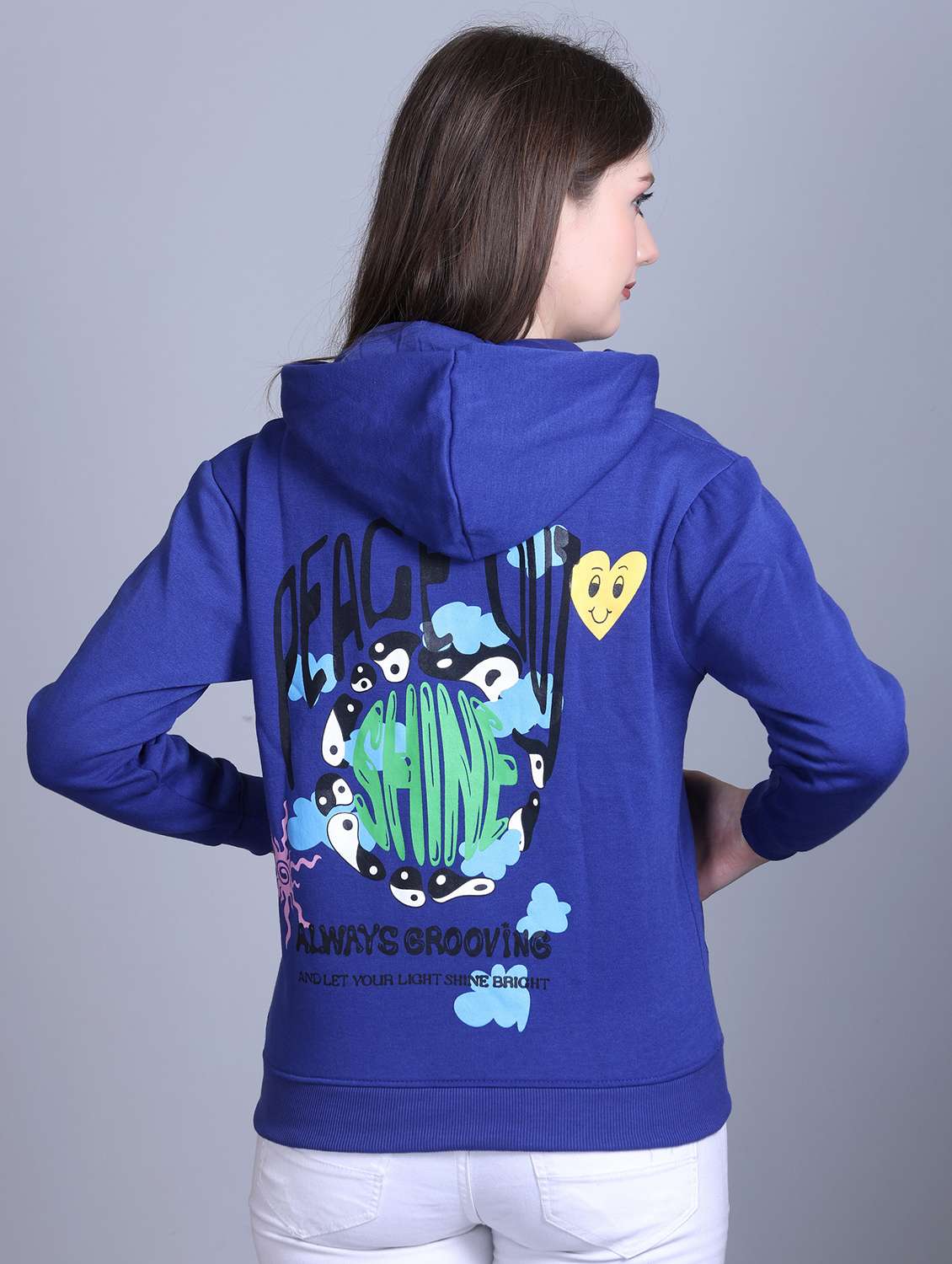 women printed long sleeve hooded sweatshirt