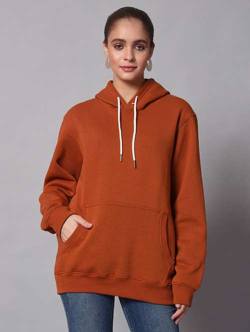 women solid long sleeve hooded sweatshirt - 22101654 -  Standard Image - 0