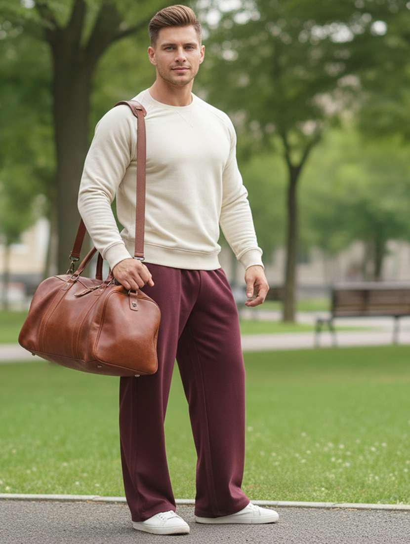 men solid mid rise full length track pant - 22101702 -  Standard Image - 2