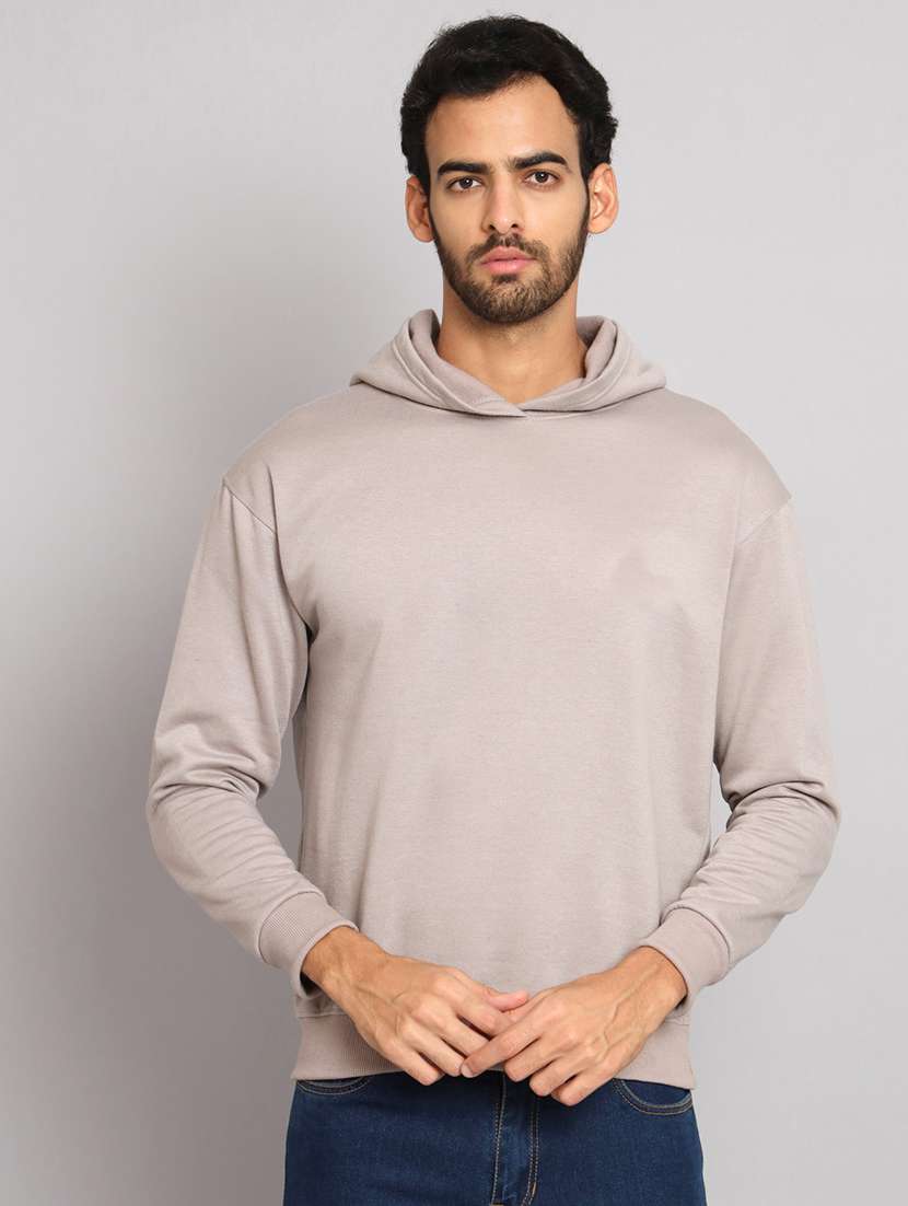 men solid long sleeve regular fit hooded sweatshirt