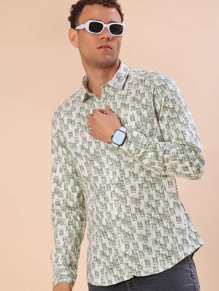 men printed long sleeve regular fit casual shirt