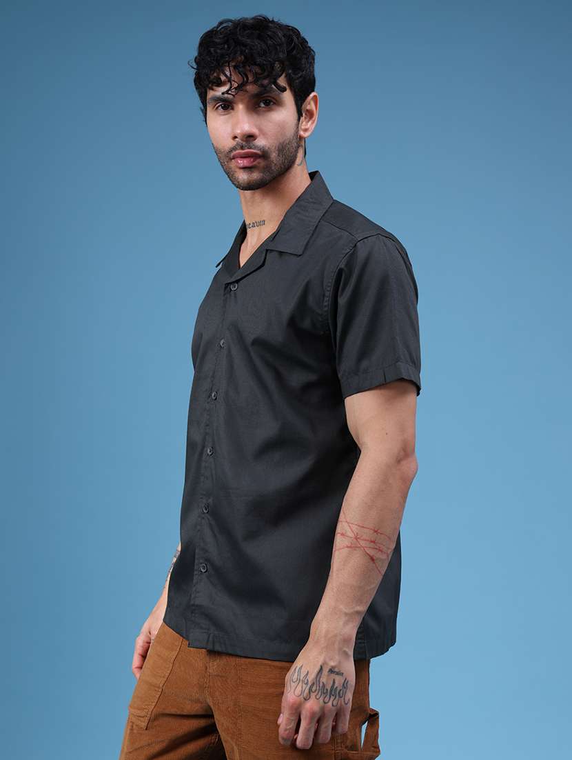 men solid short sleeve regular fit casual shirt - 22101760 -  Standard Image - 2