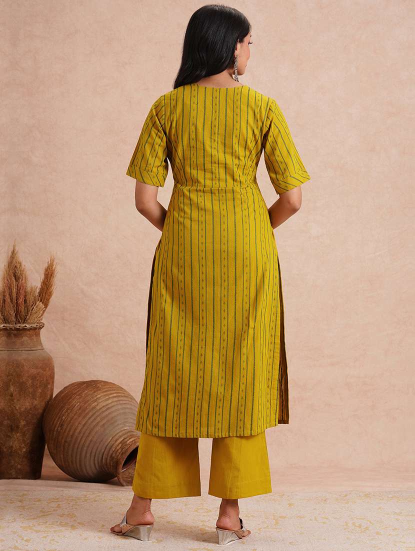 women striped v neck kurta palazzo set - 22101766 -  Standard Image - 2