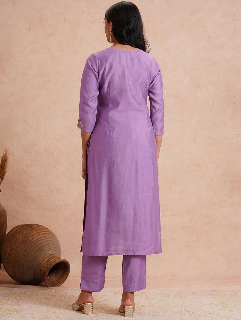 women embroidered three quarter sleeve kurta pant set - 22101767 -  Standard Image - 2