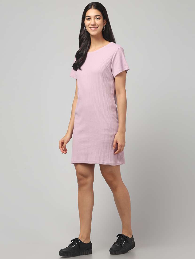 women solid short sleeve t-shirt dress - 22101789 -  Standard Image - 2