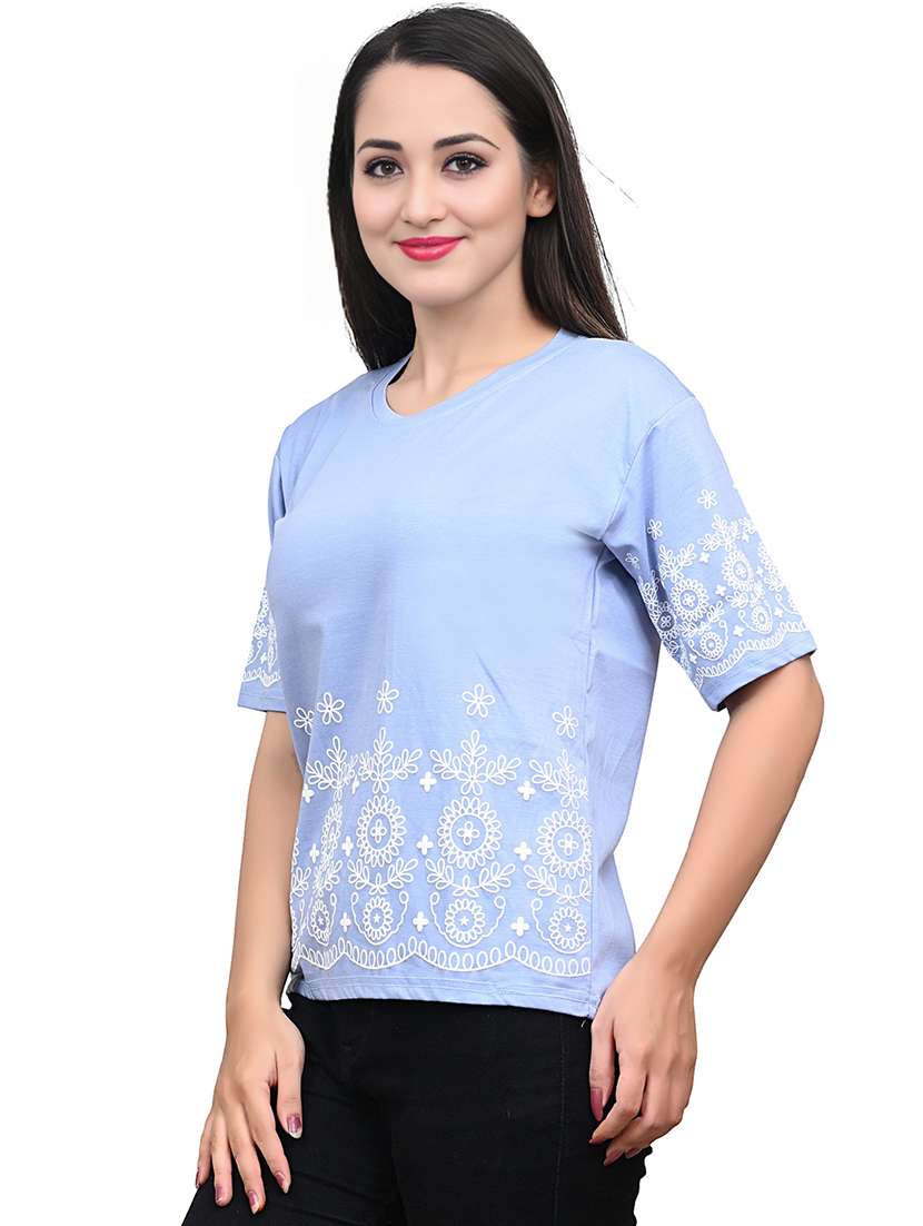 women embroidered short sleeve top - 22101799 -  Standard Image - 2