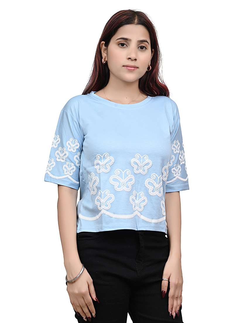 women embroidered short sleeve top - 22101803 -  Standard Image - 2