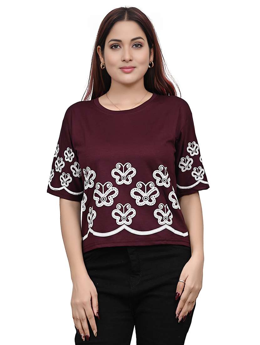 women embroidered short sleeve top