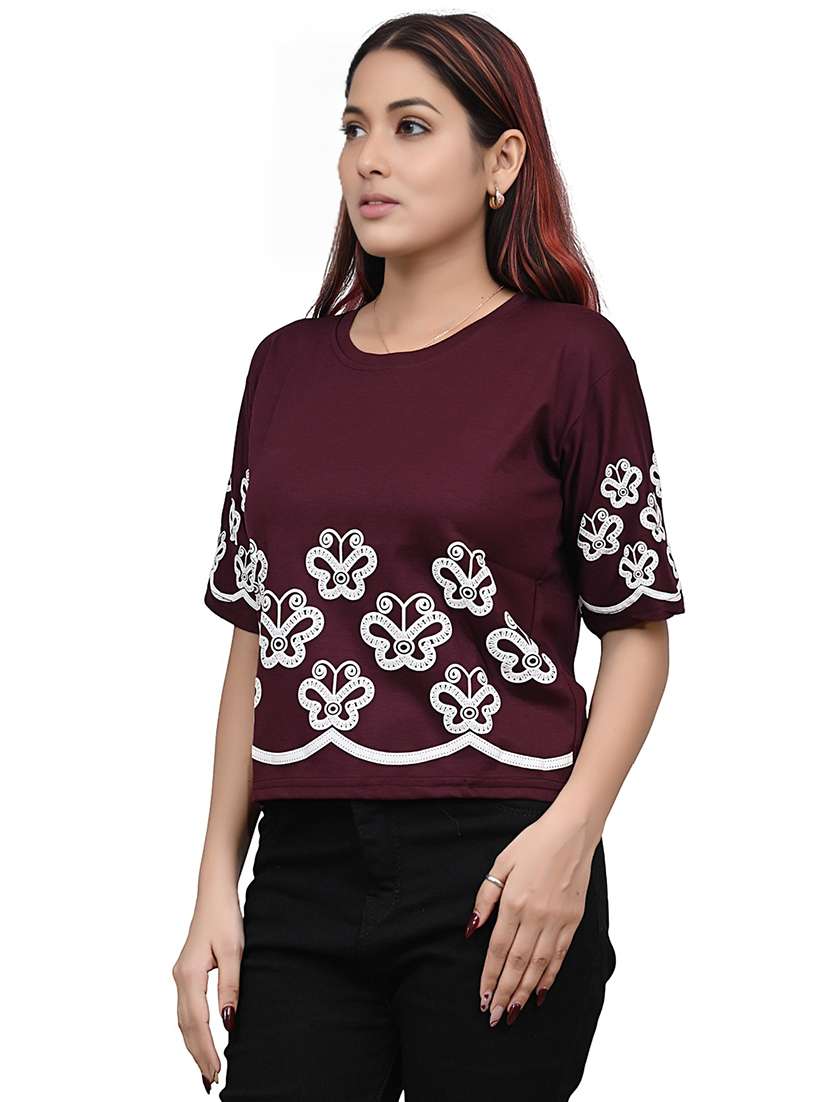 women embroidered short sleeve top - 22101804 -  Standard Image - 2