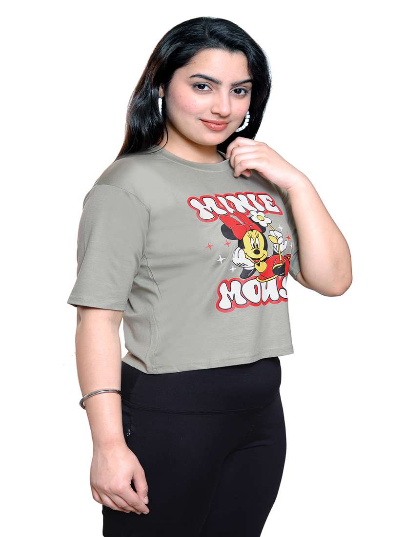 women printed short sleeve regular fit crop t-shirt - 22101813 - Standard Image - 2
