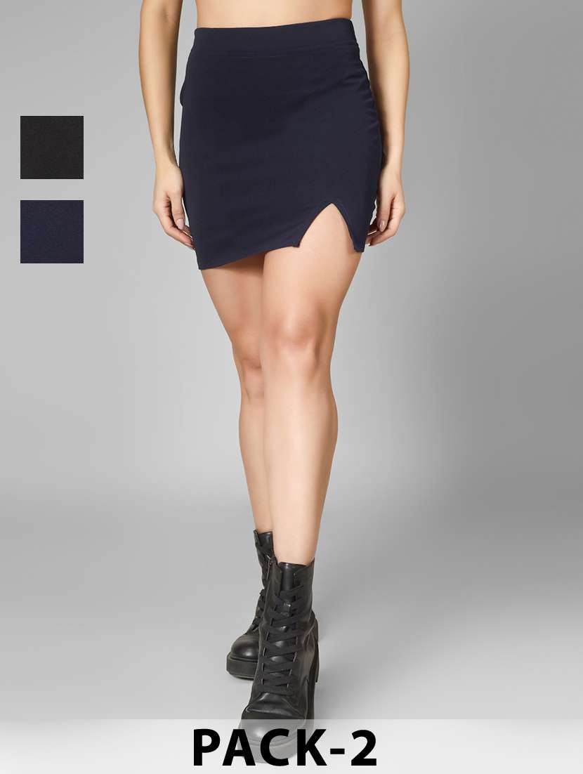 women pack of 2 solid high rise bodycon skirt - 22101831 - Zoom Image - 0