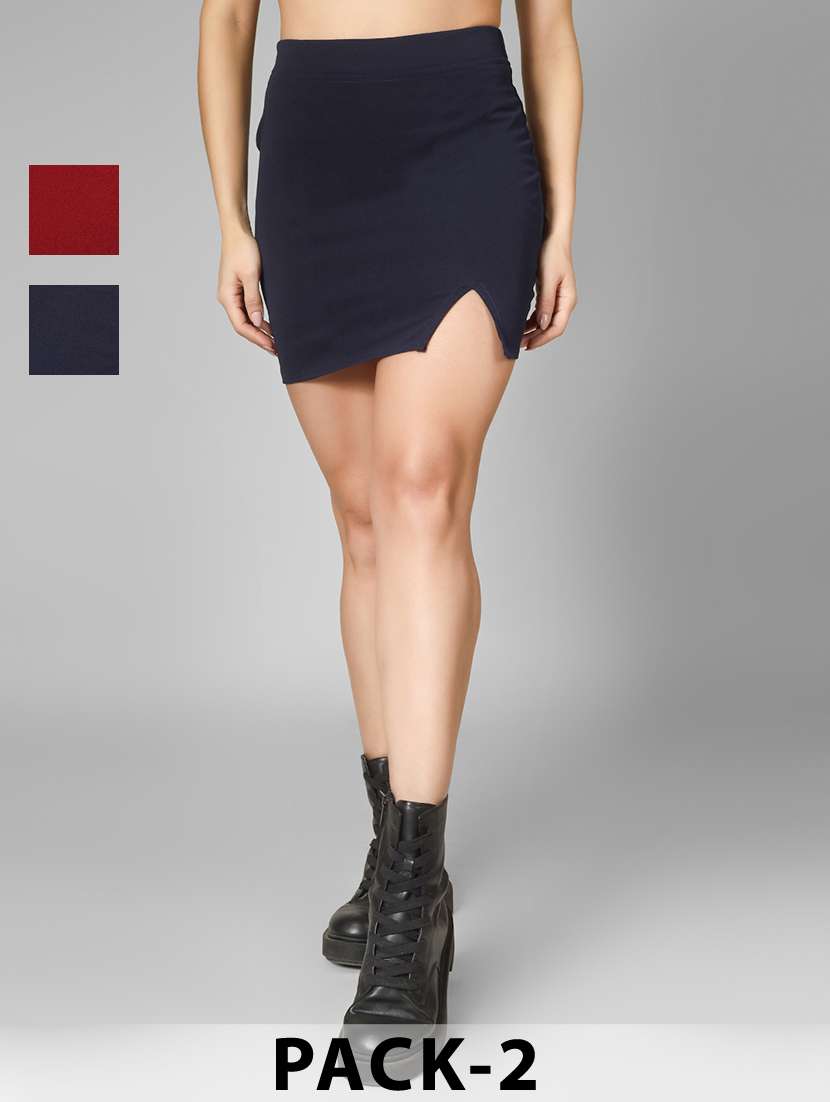 women pack of 2 solid high rise bodycon skirt