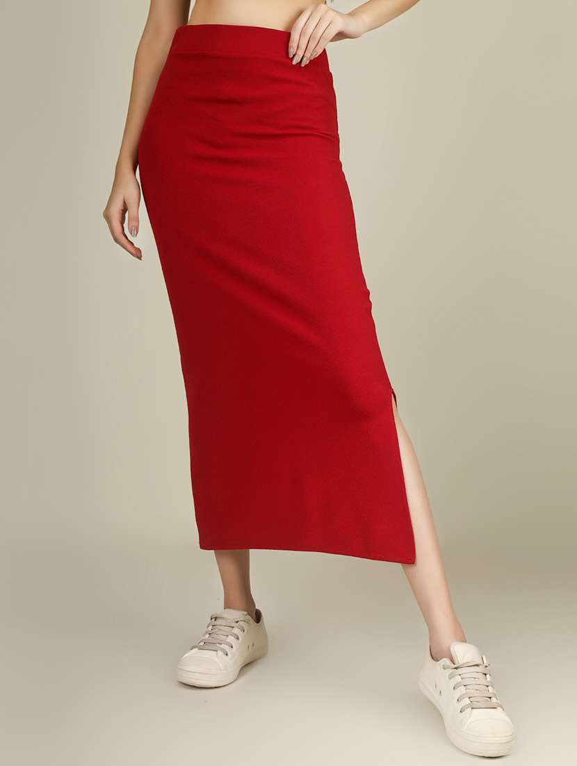 women solid high rise pencil skirt