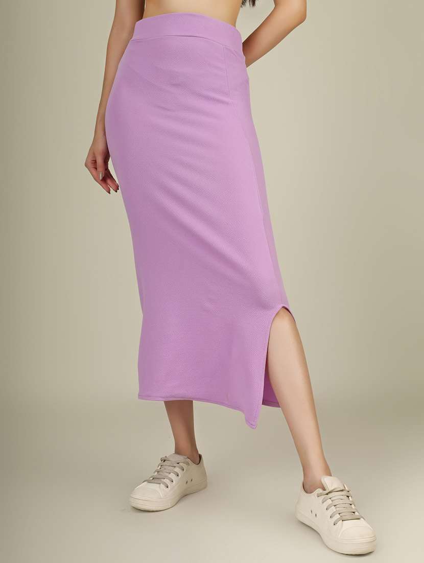 women solid high rise pencil skirt