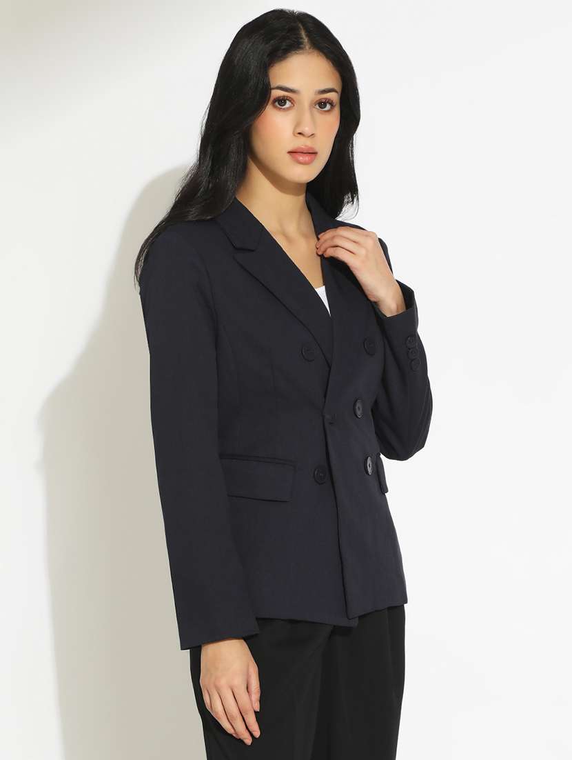 women solid long sleeve double breasted blazer - 22101911 - Standard Image - 2