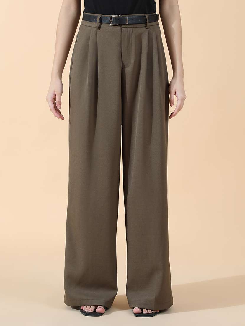 women solid high rise korean pants - 22101915 -  Standard Image - 2