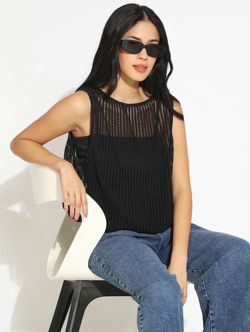 women solid sleeveless crochet top - 22101925 -  Standard Image - 0