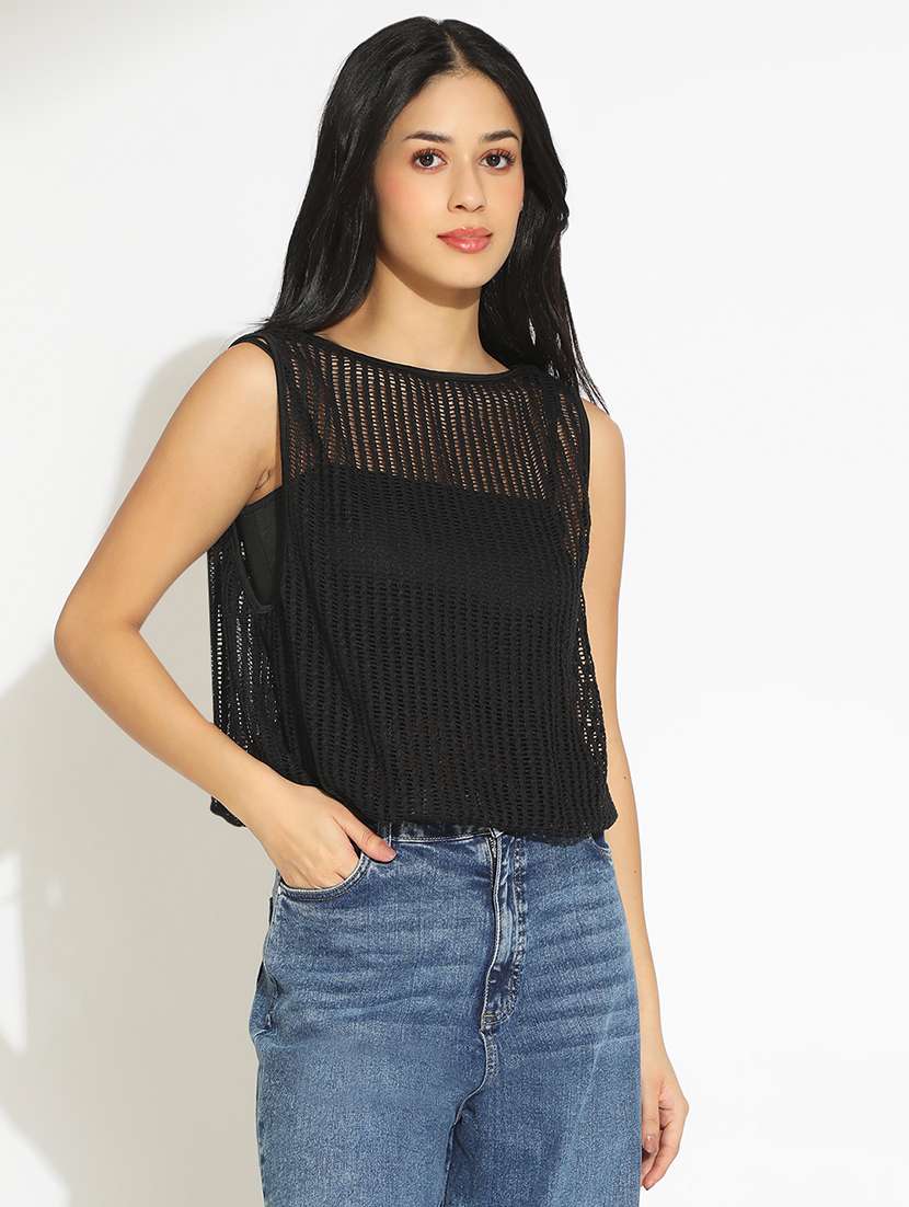 women solid sleeveless crochet top - 22101925 -  Standard Image - 2
