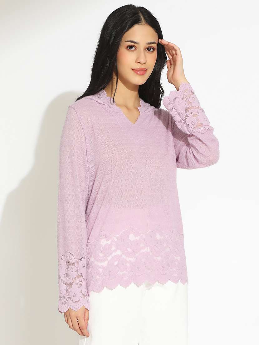 women's solid lavender semi sheer top - 22101933 -  Standard Image - 2