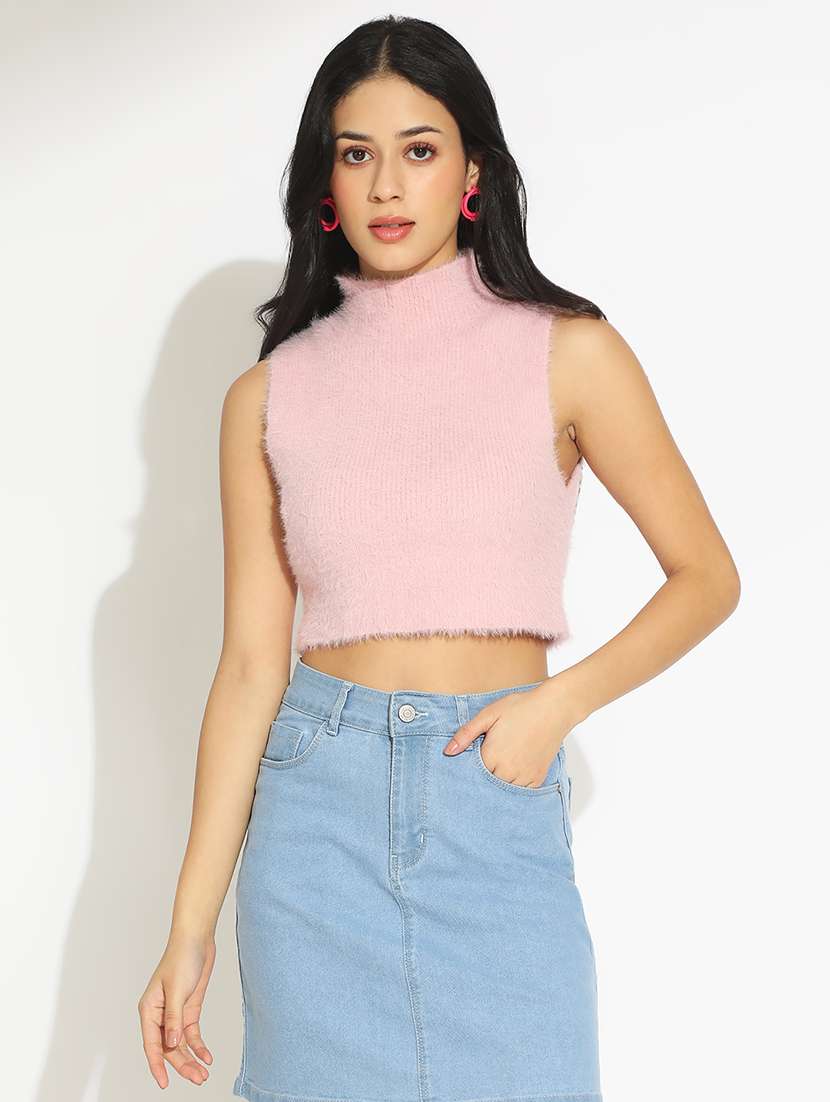 women solid high neck sleeveless crop top - 22101939 - Standard Image - 2