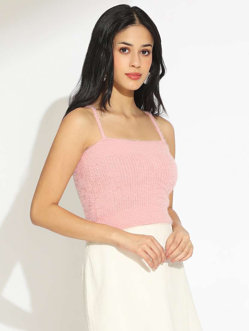 women solid shoulder strap crop top with shrug - 22101940 - Standard Image - 2
