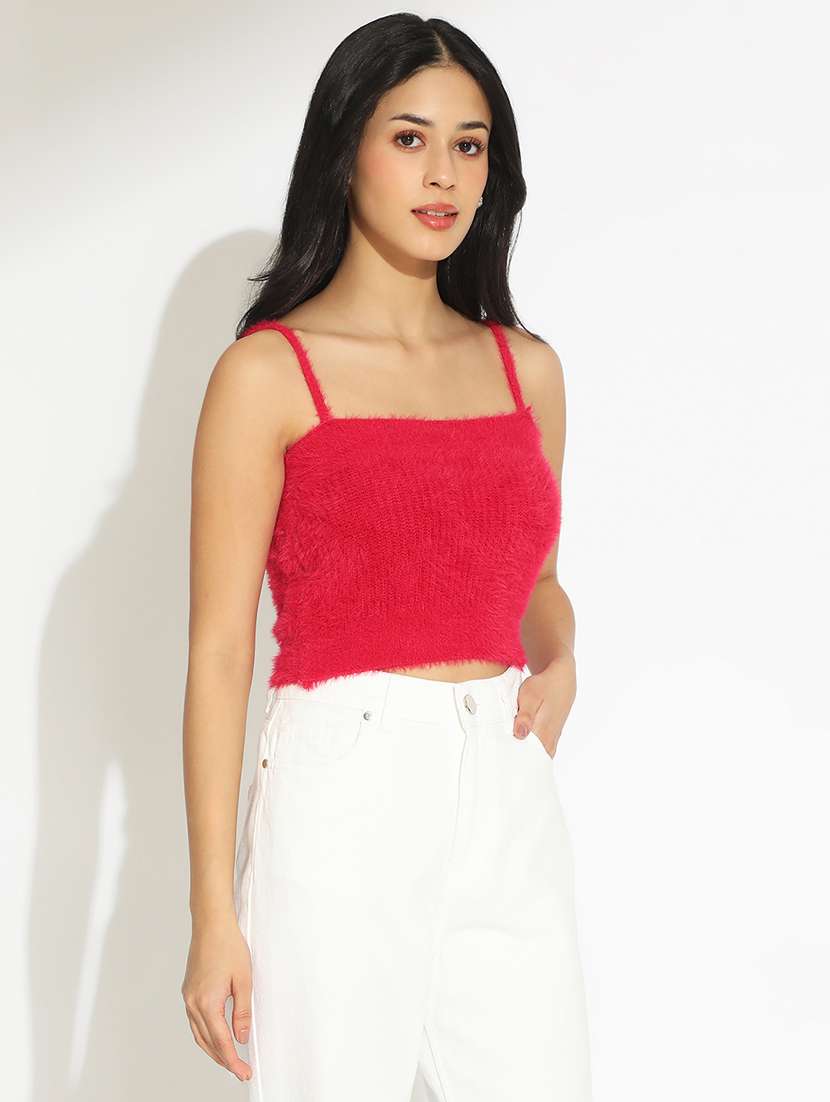 women solid shoulder strap crop top with shrug - 22101941 - Standard Image - 2