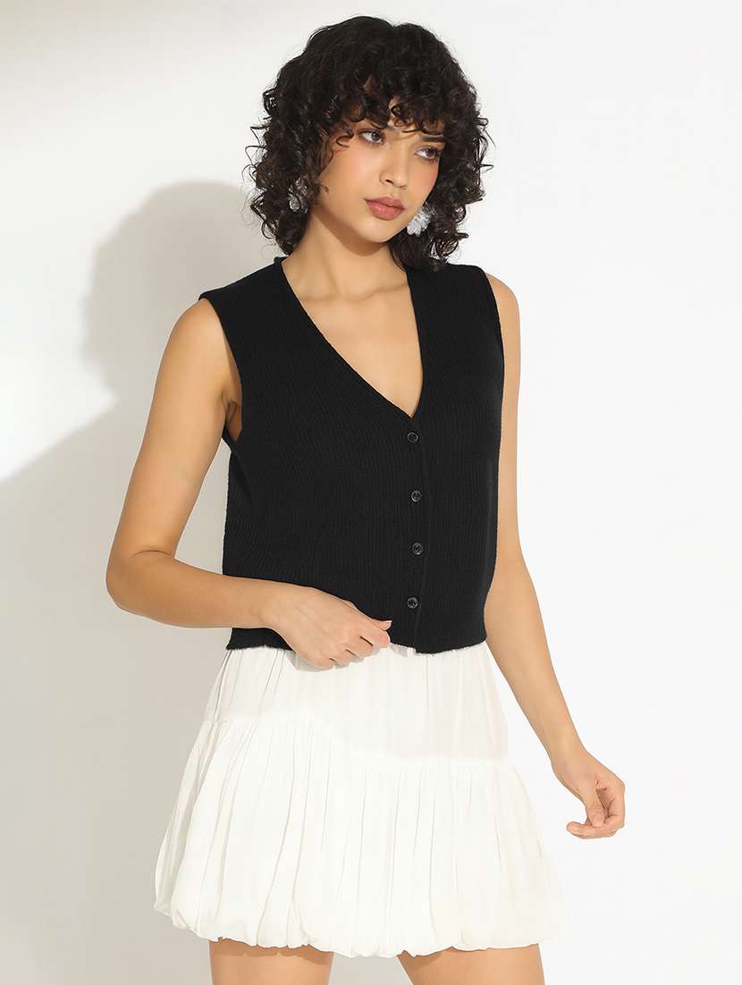 women black solid sleeveless vest top - 22101952 -  Standard Image - 2