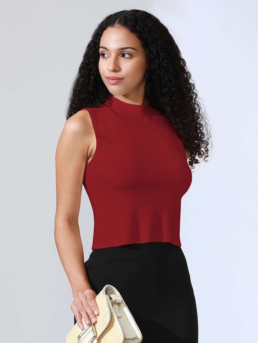 women solid mock neck sleeveless top - 22101953 - Standard Image - 2