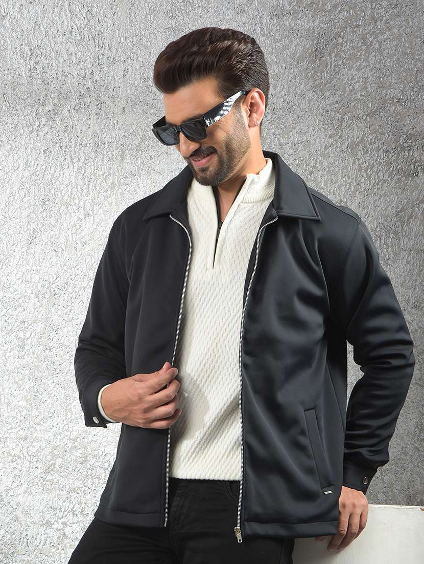 men solid long sleeve regular fit shacket